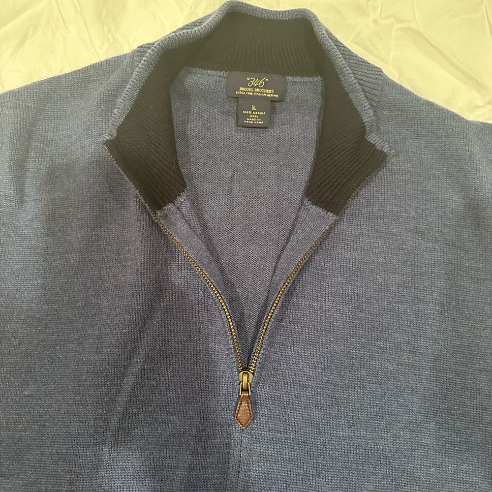 Brooks brothers blue men’s sweater zip vest extra fine Marino 100% wool XL